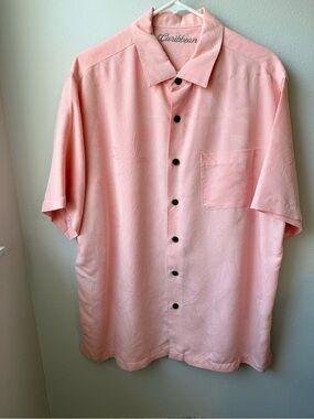 Caribbean Men’s Light Pink Short Sleeve Button-Down Camp Shirt